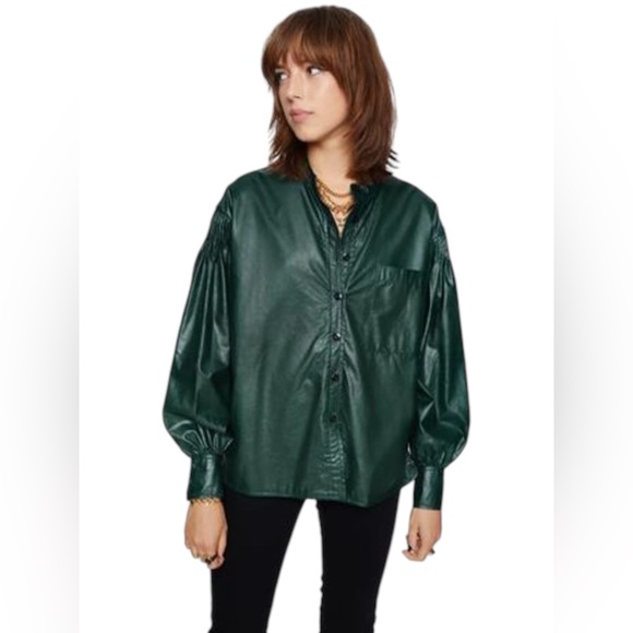 🆕 REBECCA MINKOFF | NELLIE FAUX LEATHER SHIRT | BLACK | SIZE: L - Picture 6 of 6
